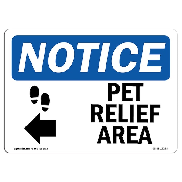 Sign, 3.5" H, Pet Relief Area (Left Arrow) Sign, Landscape, NS-D-35-L-17218-10PK